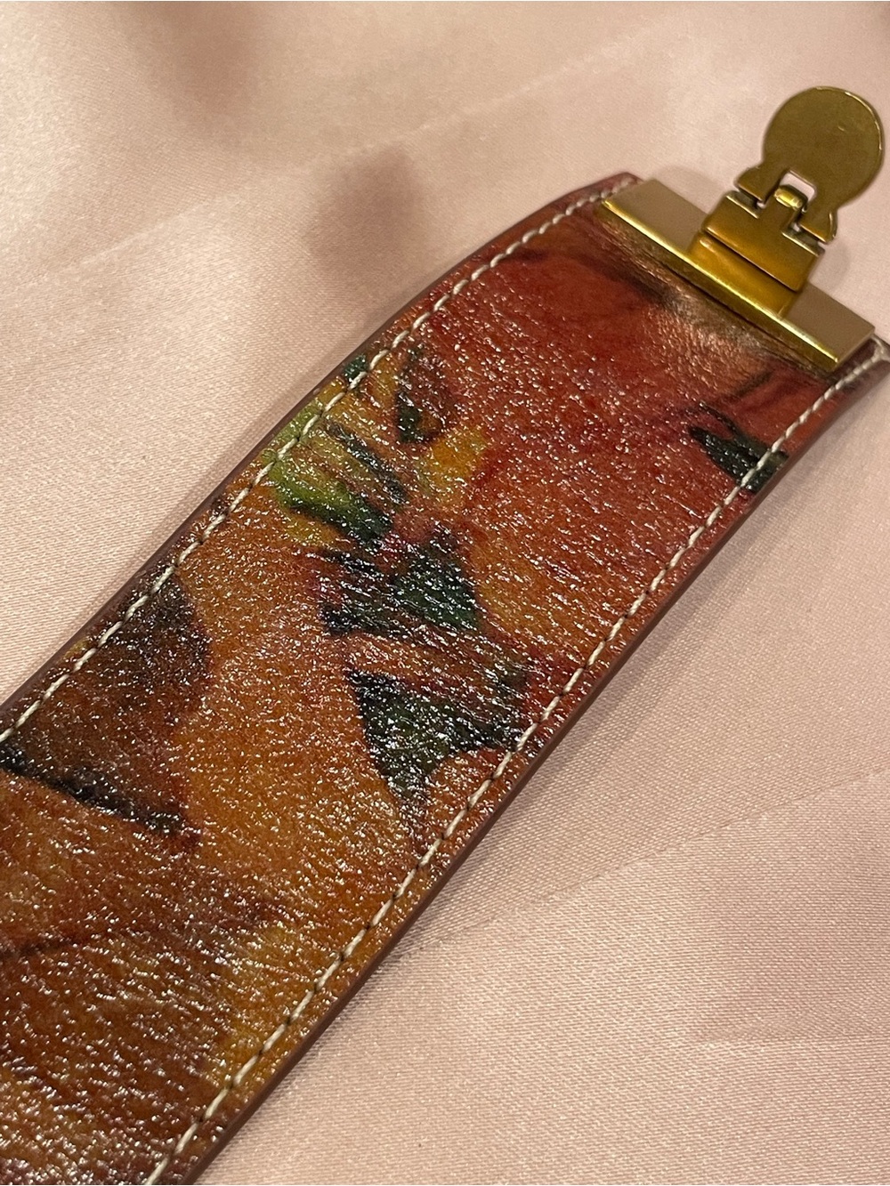Patricia Nash Artisan Italian Leather Floral Cuff Bracelet Brass Lock - Picture 5 of 7